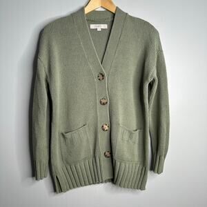 LOFT Women’s Sage Green Longline Chunky Knit Wool Blend Cardigan Sweater Size XS